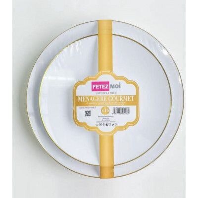 COMBO ASSIETTE PS BLANCHE LISERE OR 19CM ET 23CM (x16)