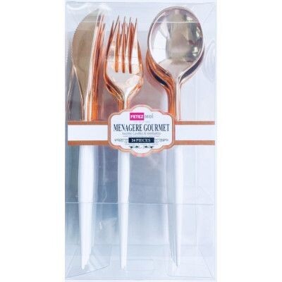 MENAGERE GOURMET PLASTIQUE ROSE GOLD MANCHE BLANC (x24)