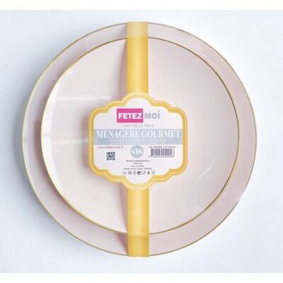 COMBO ASSIETTE PS ROSE LISERE ROSE GOLD 19CM ET 23CM (x16)