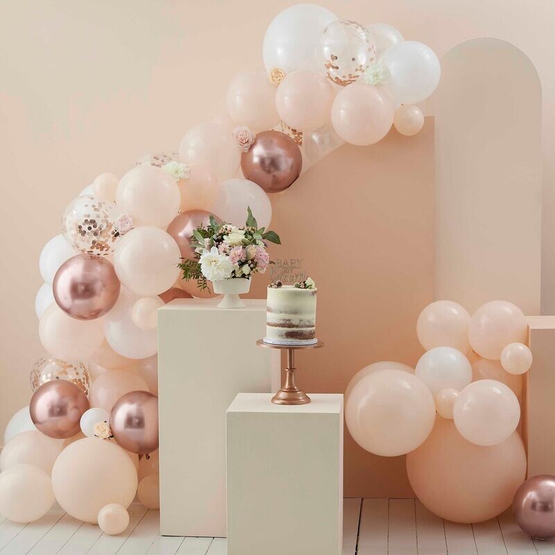 ARCHE DE 70 BALLONS PECHE BLANC ET ROSE GOLD