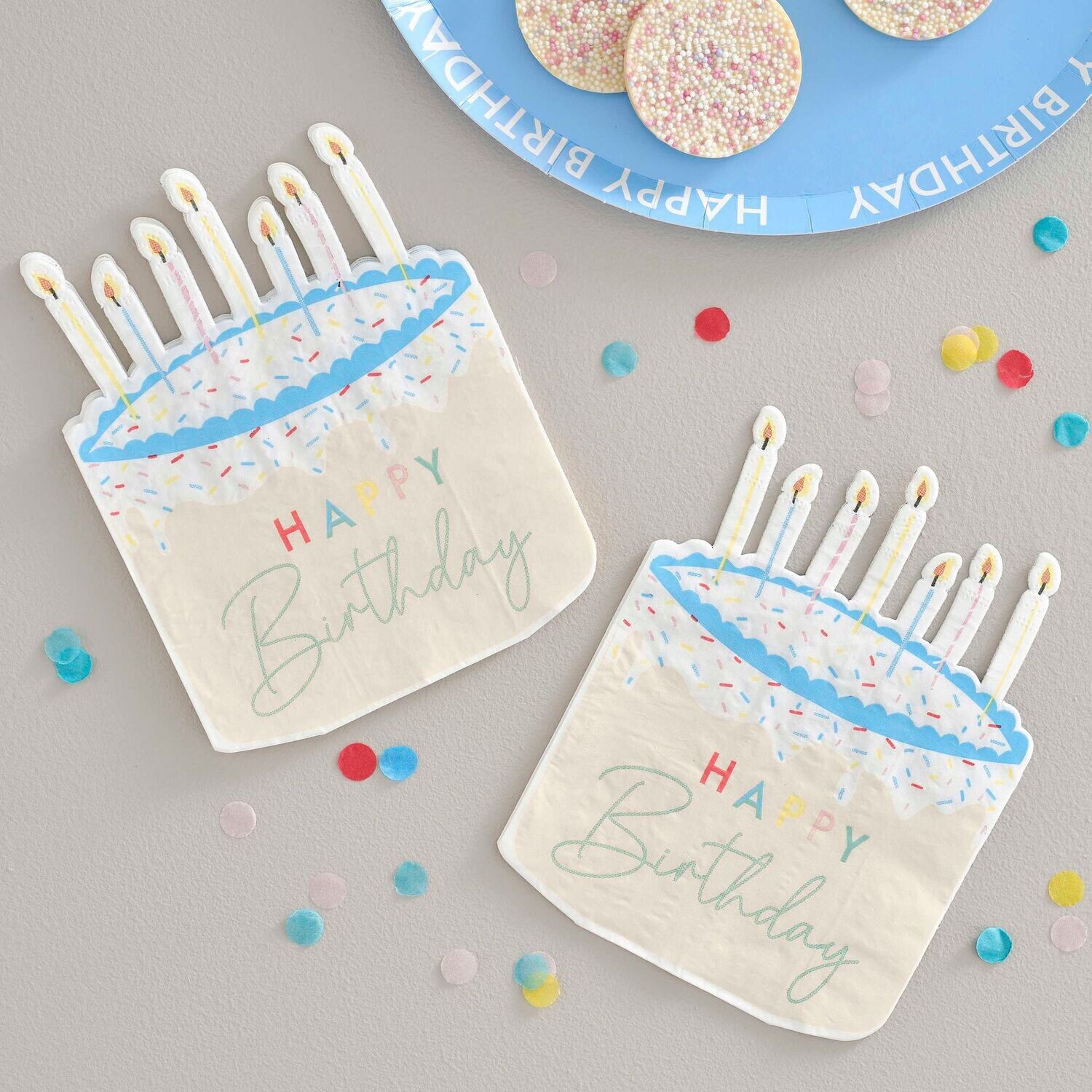 SERVIETTE FORME GATEAU PASTEL "HAPPY BIRTHDAY" 16.5x13CM (x16)
