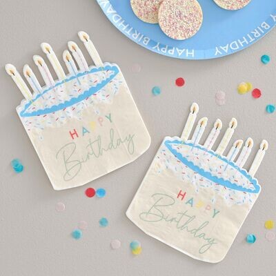 SERVIETTE FORME GATEAU PASTEL "HAPPY BIRTHDAY" 16.5x13CM (x16)