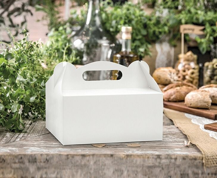 BOITE A GATEAU 2 PARTS BLANCHE AVEC POIGNEE 19x14x9CM (x10)