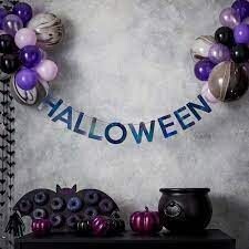 GUIRLANDE HALLOWEEN NOIR 3M + 24 BALLONS MARBRE ET RUBAN