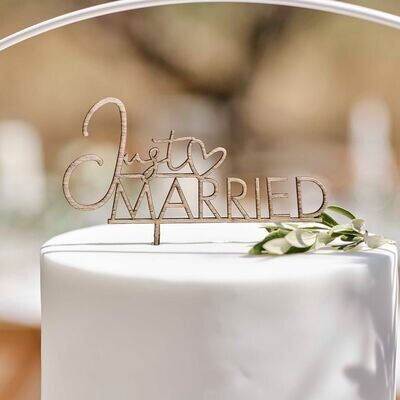 CAKE TOPPER "JUST MARRIED" BOIS 13.7X15CM