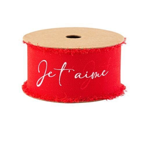 RUBAN MOUSSELINE DE SOIE ROUGE "JE T'AIME" BLANC 4CMx3M