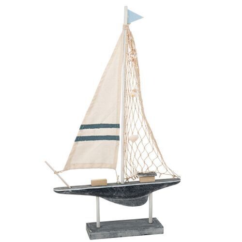 VOILIER BOIS BLANC ET BLEU MARINE 48.5x16CM