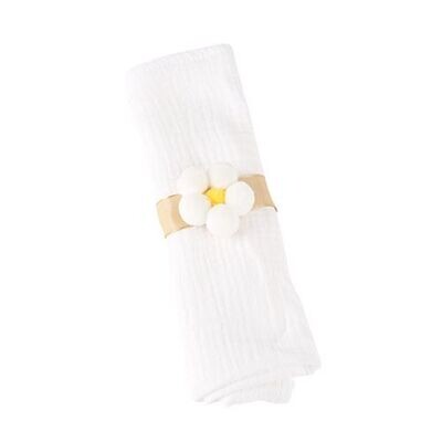 ROND DE SERVIETTE MARGUERITE 4.5CM SUR RUBAN SATIN TAUPE 30CM (x6)