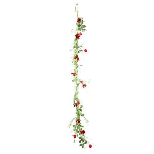 GUIRLANDE POPPY LOVE FEUILLAGE ET FLEURS ROUGES 1.80M
