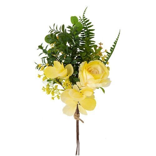BOUQUET FEUILLAGE ET FLEURS JAUNES 45CM