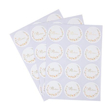STICKERS "MERCI" DAISY OCRE BLANC ET VERT 5CM (x24)
