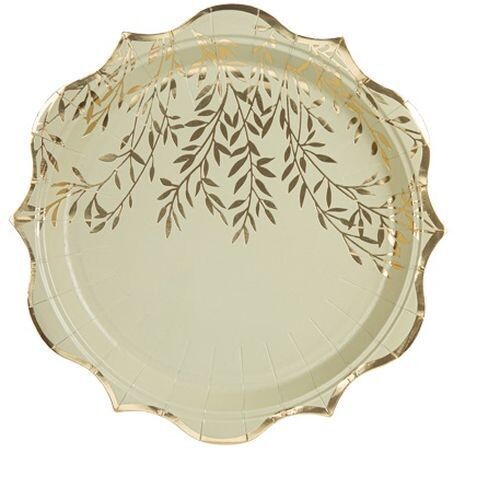 ASSIETTE JOLIS BRINS VERT SAUGE FEUILLAGE OR 23CM (x8)