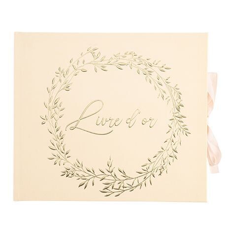 LIVRE D'OR JOLIS BRUN BLUSH ET OR AVEC RUBAN 22x19CM 68 PAGES