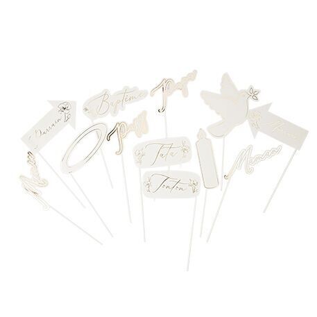 KIT PHOTOBOOTH "BAPTEME" CREME ET OR 12 PIECES
