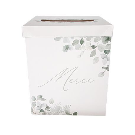 URNE BOTANIQUE "MERCI" VERT SAUGE ET BLANC 21x25CM