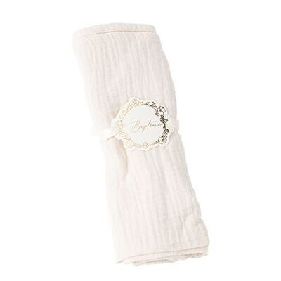ROND DE SERVIETTE "BAPTEME" CREME ET OR 5CM ET RUBAN SATIN CREME (x10)