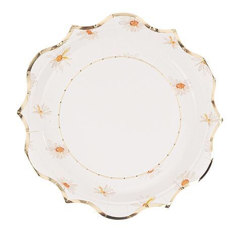 ASSIETTE MARGUERITE OCRE BLANCHE ET OR 23CM (x8)