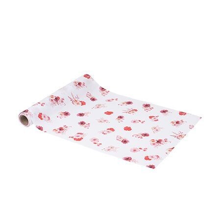 CHEMIN DE TABLE TISSU FLORAL BLUSH ET ROSE 28CMx5M