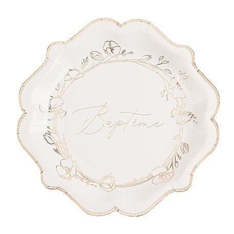 ASSIETTE "BAPTEME" CREME ET OR 23CM (x8)