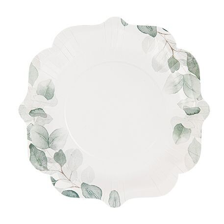 ASSIETTE JARDIN BOTANIQUE VERT SAUGE ET BLANC 23CM (x8)