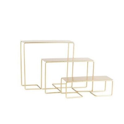PRESENTOIR 3 NIVEAUX METAL OR 27x29.5x10CM 18x28.5x10CM ET 9x7x10CM
