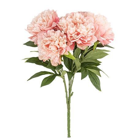 BOUQUET DE 5 PIVOINES ROSE ET FEUILLAGE 49CM