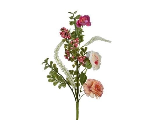 BRANCHE DE FLEURS DEGRADE DE ROSE ET FEUILLAGE 50CM