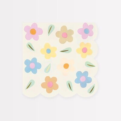SERVIETTE HAPPY FLOWERS BORD BISCUIT 33CM (x16)