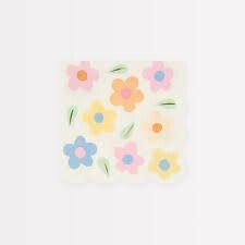 SERVIETTE COCKTAIL HAPPY FLOWERS BORD BISCUIT 25CM (x16)