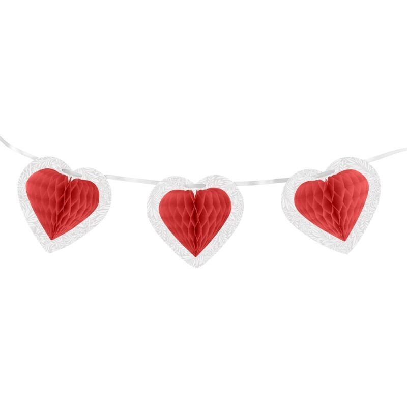 GUIRLANDE 8 COEURS ROUGE ET BLANC SUR RUBAN 4M