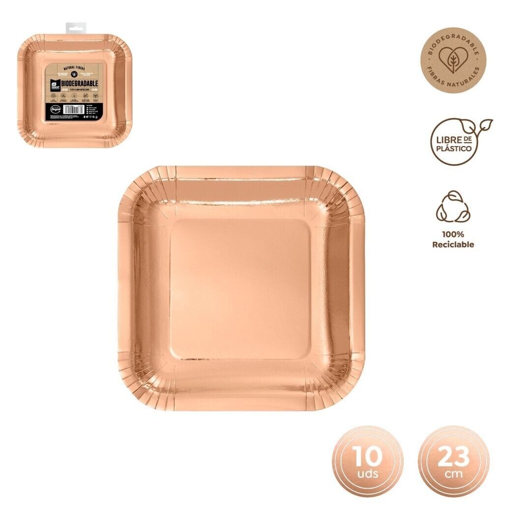 ASSIETTE CARREE ROSE GOLD 23CM (x10)