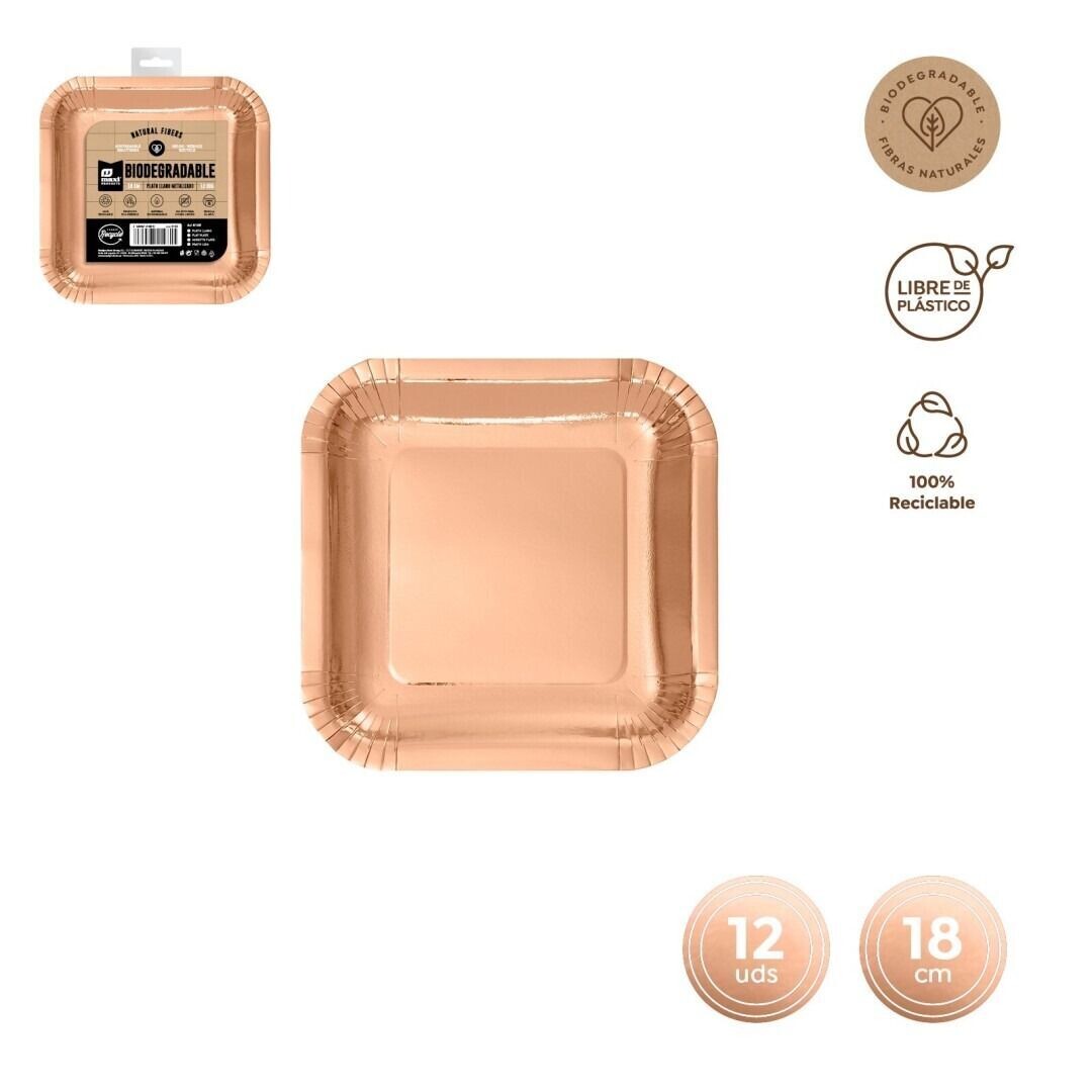 ASSIETTE CARREE ROSE GOLD 18CM (x12)