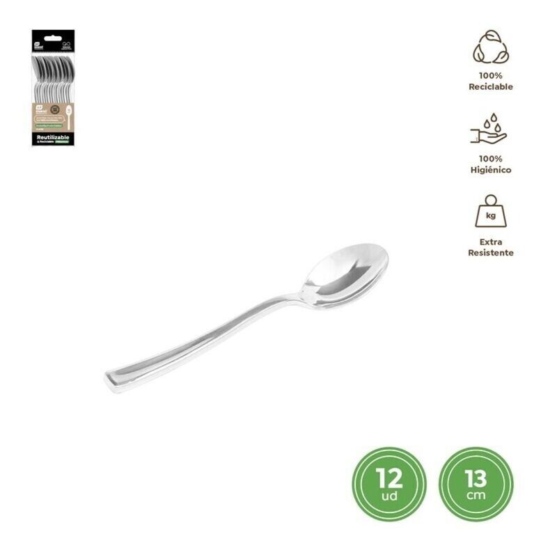 CUILLERE A DESSERT PLASTIQUE EFFET INOX 13CM (x12)