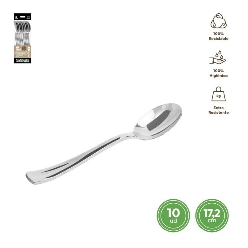 CUILLERE A SOUPE PLASTIQUE EFFET INOX 17.2CM (x10)