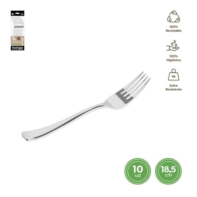 FOURCHETTE PLASTIQUE EFFET INOX 18.5CM (x10)