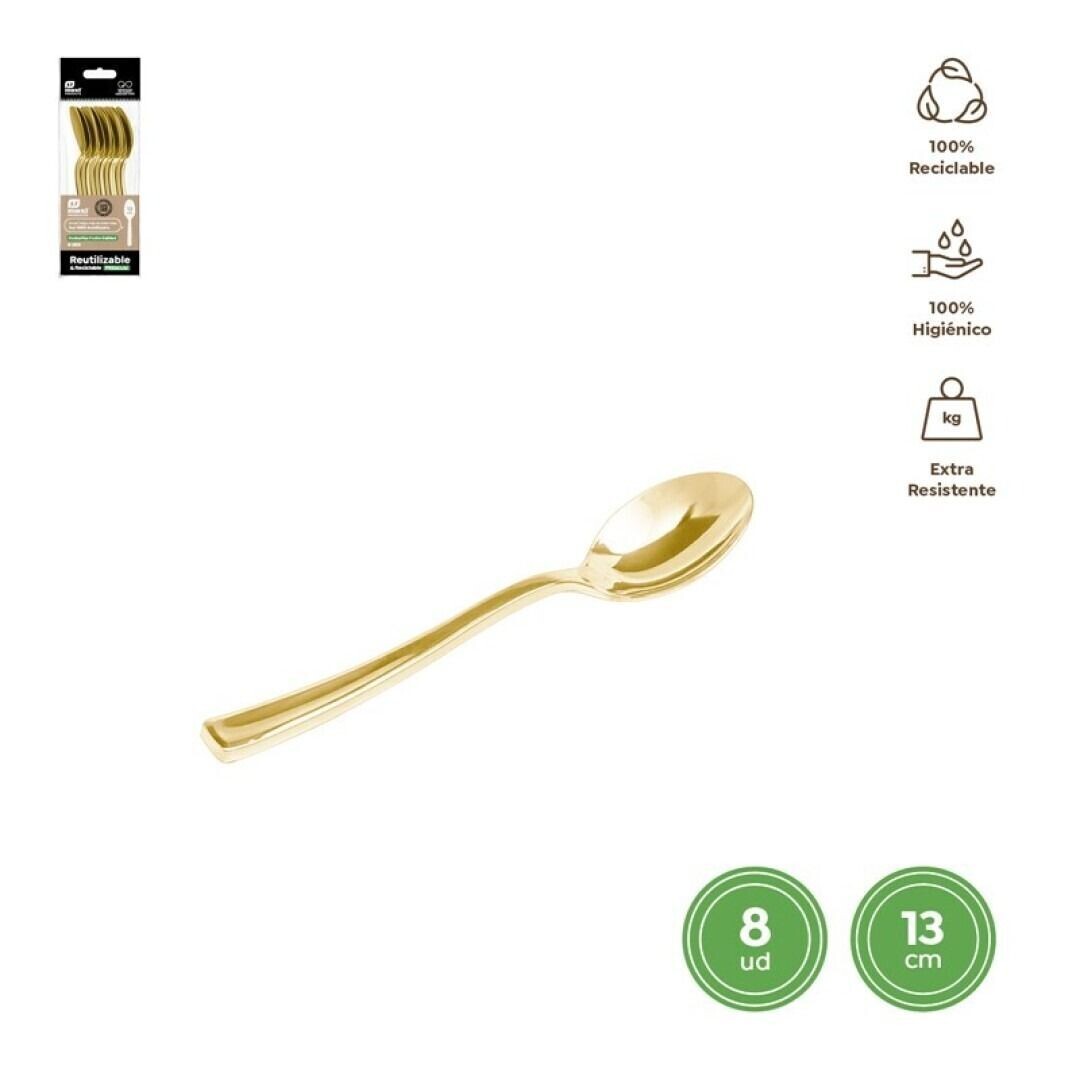 CUILLERE A DESSERT PLASTIQUE DORE 13CM (x8)