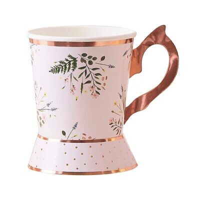 GOBELET FACON TASSE A THE ROSE ROSE GOLD ET FEUILLAGE 25CL (x8)
