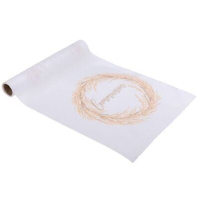 CHEMIN DE TABLE BLANC "COMMUNION" ET PAMPA OR 28CMx5M