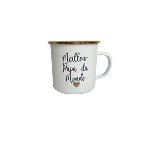 TASSE "MEILLEUR PAPA DU MONDE" EMAIL BLANC ET METAL OR 35CL