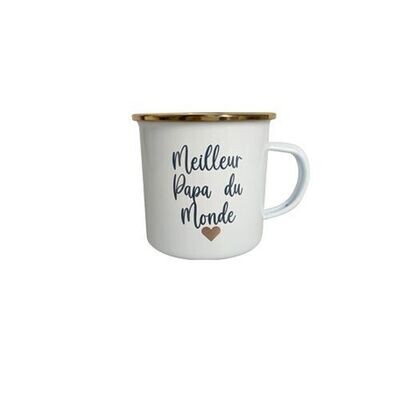 TASSE "MEILLEUR PAPA DU MONDE" EMAIL BLANC ET METAL OR 35CL