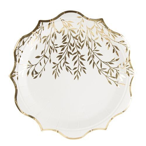 ASSIETTE JOLIS BRINS BLANC ET OR 23CM (x8)