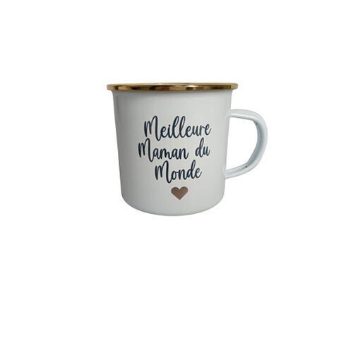 TASSE "MEILLEURE MAMAN DU MONDE" EMAIL BLANC ET METAL OR 35CL