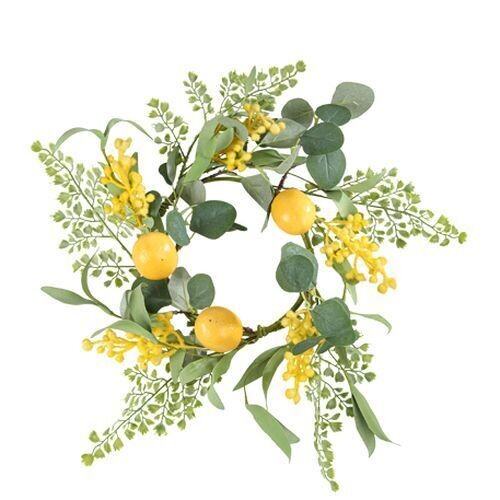 COURONNE MIMOSA, CITRONS ET FEUILLAGE 40CM