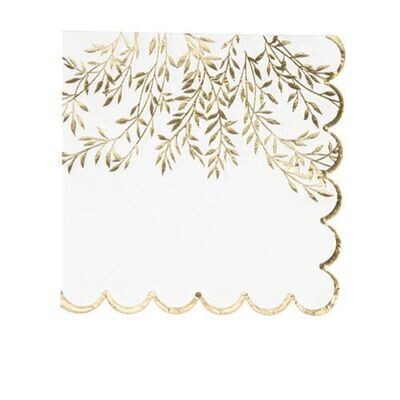 SERVIETTE JOLIS BRINS BLANC ET OR 33CM (x16)