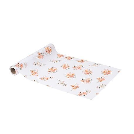 CHEMIN DE TABLE TISSU ROMANCE ROSE PECHE ET BLANC 28CMx5M
