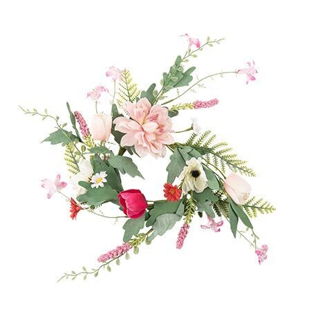 COURONNE DE FLEURS BLUSH ROSE ET VERT 30CM