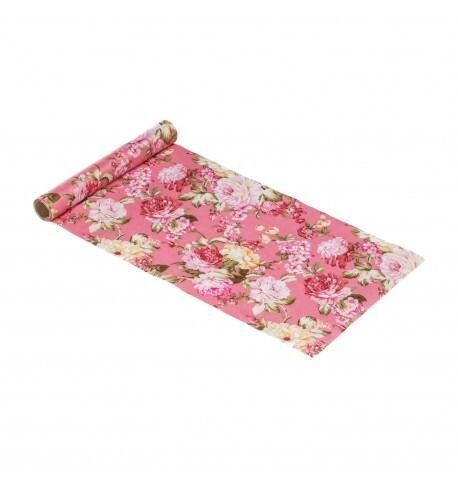 CHEMIN DE TABLE TISSU FLEURS DEGRADE DE ROSE 28CMx3M