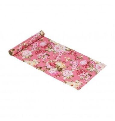 CHEMIN DE TABLE TISSU FLEURS DEGRADE DE ROSE 28CMx3M