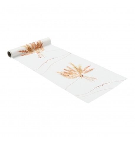 CHEMIN DE TABLE BLANC ET BLE "UN JOUR PRECIEUX" 28CMx3M