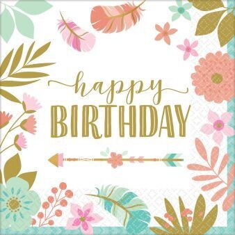 SERVIETTE HAPPY BIRTHDAY BOHO 33CM (x20)